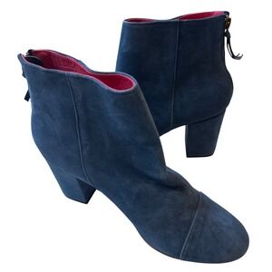 Souleiado Navy Blue Suede Ankle Boots, French girl, statement, artsy, eclectic